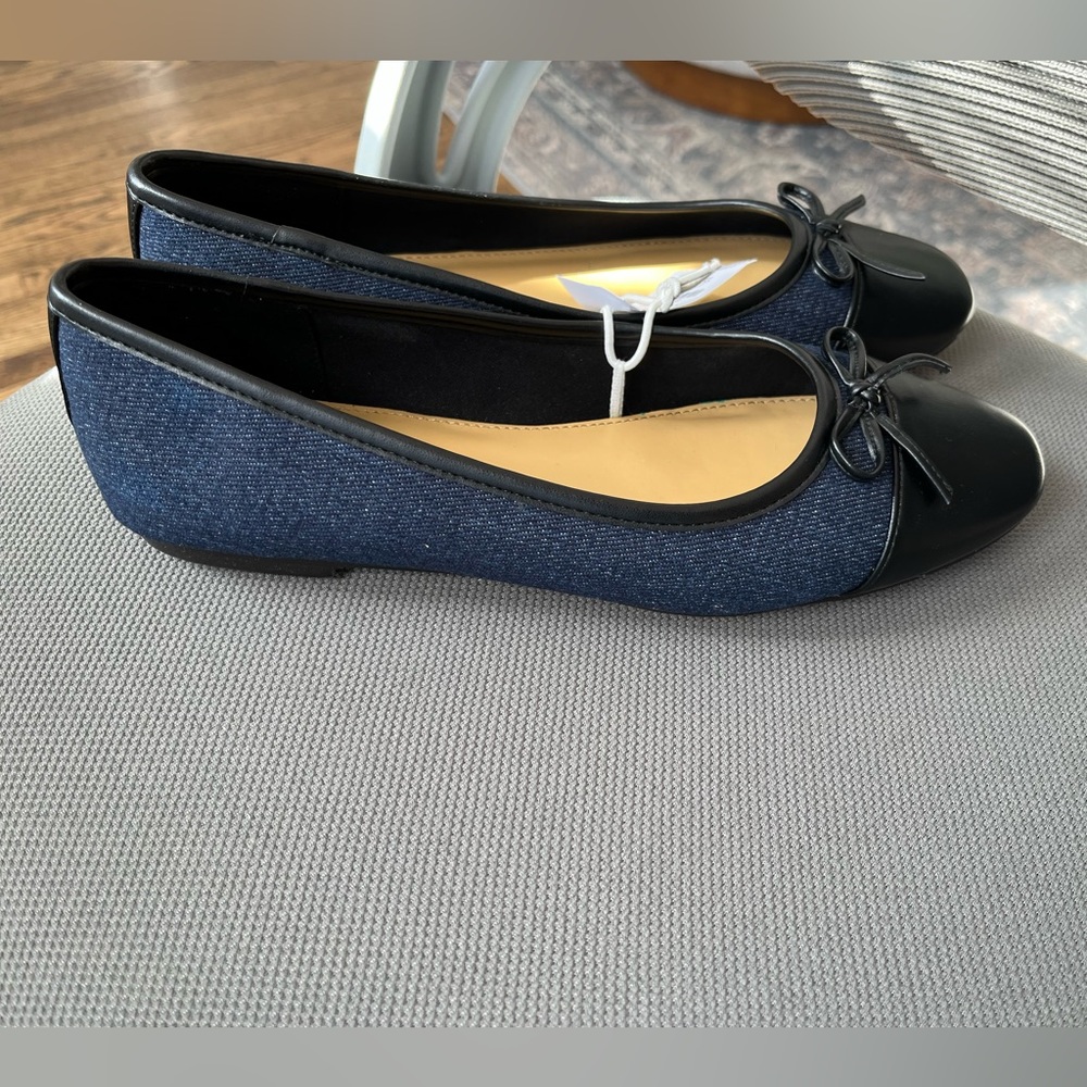 Denim & Black Leather Flats - Picture 2 of 4